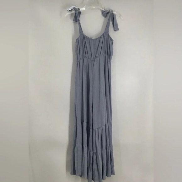 Peach Love Tiered Woven Chambray Jumpsuit Wide-Leg Strappy NWT Size Medium - Picture 5 of 9